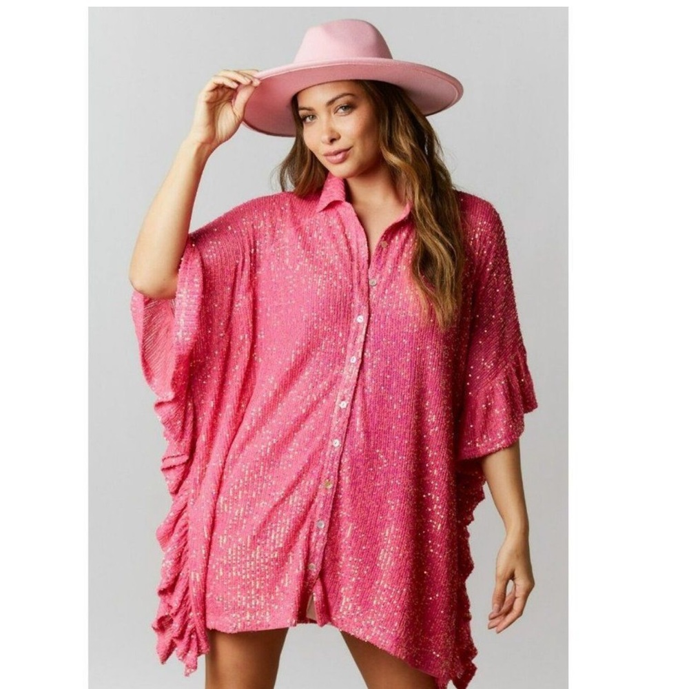 🩷 Hot Pink Sequin Shirt/Dress 🩷